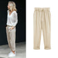 Plus Size Solid Color Elastic Waist Loose Cropped Trousers